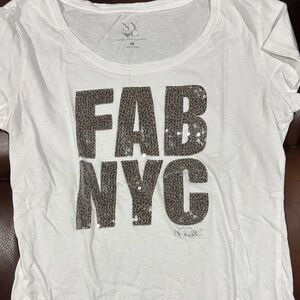New York & Company White Sequin Graphic Tee